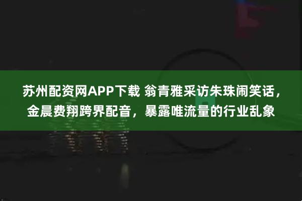 苏州配资网APP下载 翁青雅采访朱珠闹笑话，金晨费翔跨界配音，暴露唯流量的行业乱象